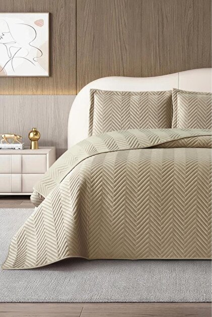 Malta Double Luxury Velvet 240X260 cm Bedspread Beige