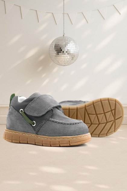 Genuine Leather Gray Green Velcro Baby Boots