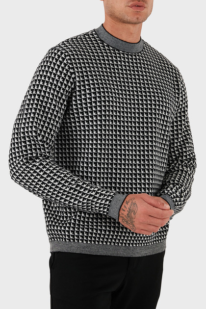 Yünlü Jakarlı Logo Baskılı Regular Fit Bisiklet Yaka Kazak Erkek KAZAK EM001989 AF141
