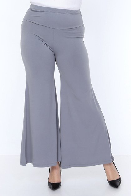 Plna8203 - Sandy Long Palazzo Gray Trousers