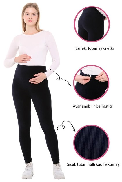 Myra8051 Adjustable Waist Winter Velvet Maternity Leggings - dark blue