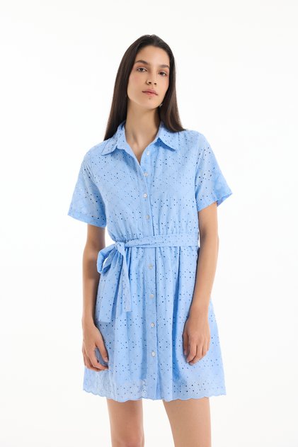 Scallop Detailed Tie-Up Mini Dress Blue