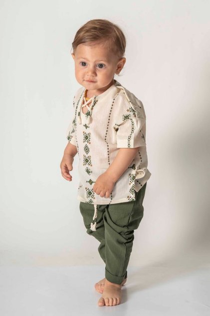 Baby and Kids Şile Diapers Double Set Girl-Boy Baby Pants Long Sleeve Patterned Top Style Set