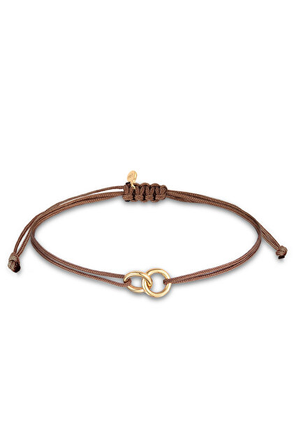 Elli Bracciale Donna Cerchio Geo Minimale, Nylon Marrone, Argento 925 Placcato Oro