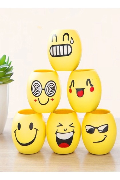 6-Pieces Creative Design Garden Plant Pot Cartoon Emoticons Pattern Pots for Home Decoration 5.5x6.5