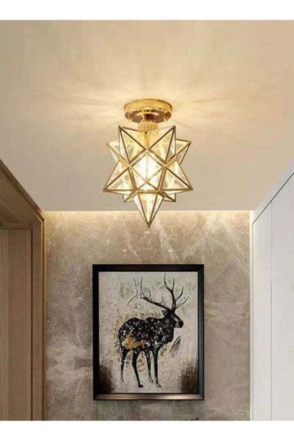 Modern Luxury Star Design Creative Iron Ceiling Lamp Golden Chandelier for Living Room Bedroom Balco