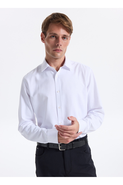 Slim Fit Gömlek Yaka Armürlü Beyaz Erkek Gömlek MAYDOS-Y 402