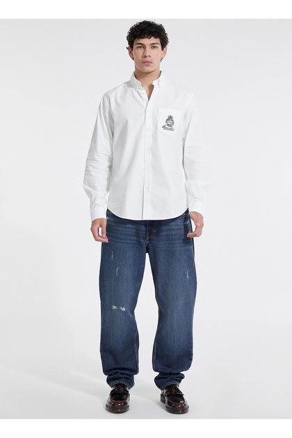 Jeans Regular Fit Beyaz Baskılı Erkek Gömlek M5YH64WHFK1-G011 Jeans Erkek