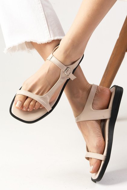Sydney Nude Soft Sole Blunt Toe Women's Flat Sole Sandals