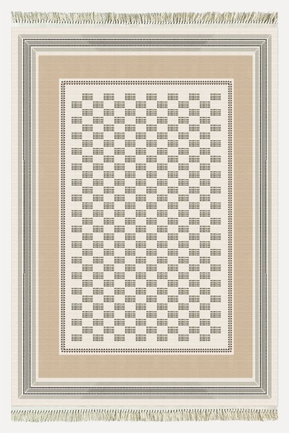 Black White and Beige Tones Square Pattern Rug Ethnic Bohemian Style Washable Cotton Base Rug