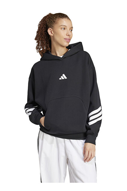 adidas JC5426 W FI 3S OH HD Siyah Kapüşon Yaka Bol Kesim Düz Kadın