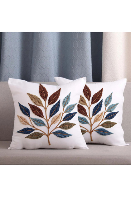 2-Piece Combination Embroidery Patterned Cream Floor 3D Digital Printed Throw Pillow Case