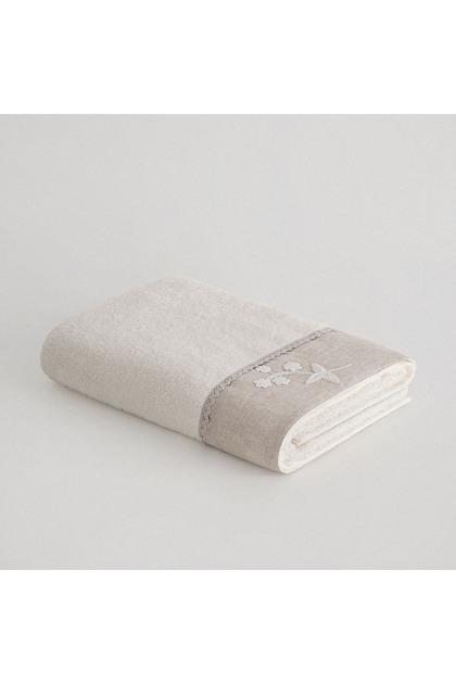 Ayliz Bath Towel 100% Organic Cotton Hand Embroidered Cream 80x150 Cm