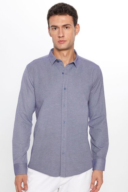 Modern Slim Fit Pamuklu Kolay Ütülenebilir Armürlü Erkek Gömlek