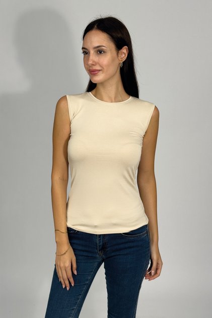 Women's Zero Sleeve Crew Neck Body Beige