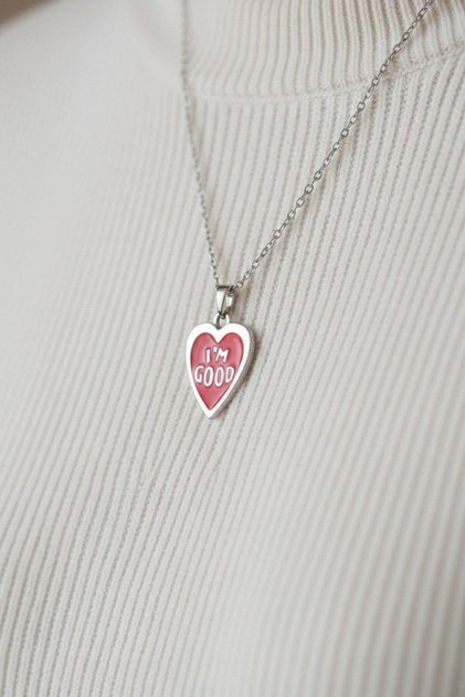 Red Enamel Heart Necklace – I’M Good Written Necklace