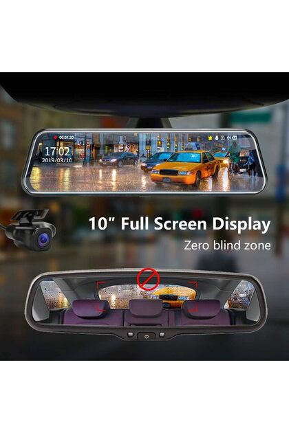 Yellowtech 10 inç Araç İçi Dikiz Aynası Kamera – Full HD Çift Kamera, Gece Görüş, Park Asistanı