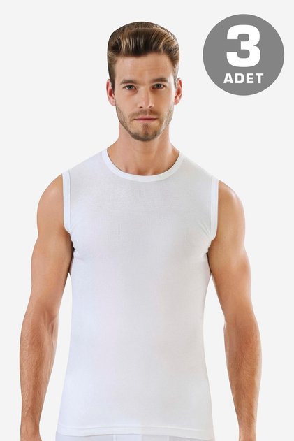 Pack of 3 White Sleeveless Men's Tank Top Round Neck Zero Sleeve T-Shirt 100% Cotton