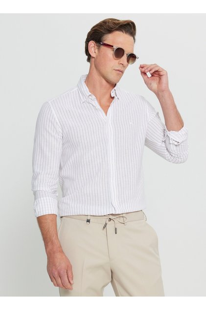 Altınyıldız Classics Comfort Fit Buttoned Collar White - Beige Men's Shirt Ace020252228_Bjz