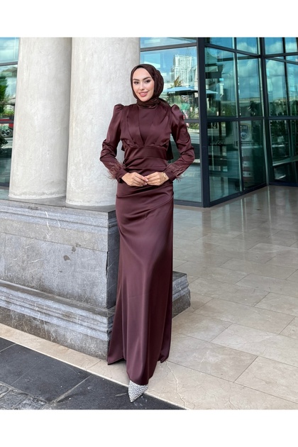 silk satin hijab dress Luna Ruched Satin Dress- Nude Pink XL by LaMeera Moda