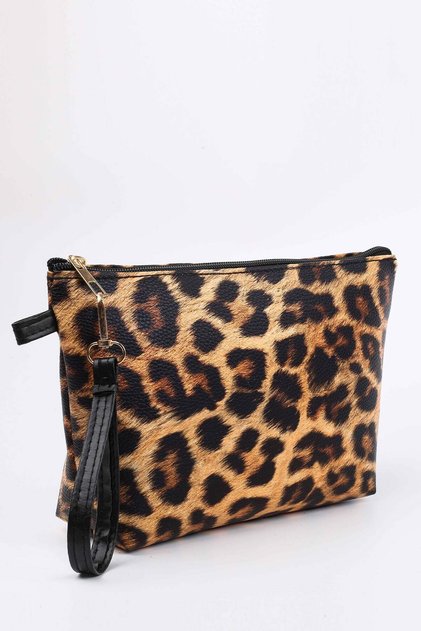 Women's Leopard Pattern Travel Cosmetic Beach Makeup Clutch Hand Bag Organizer Makeup Bag