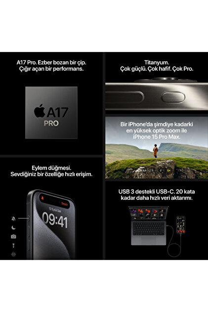 iPhone 15 Pro ブラック 128GB Apple iPhone 15 Pro 128Gb Siyah Titanyum Cep Telefonu