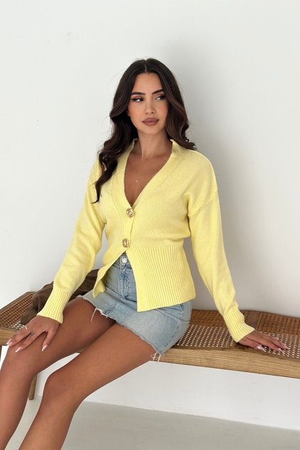 Large Button Detailed Soft Textured Knitwear Cardigan Aw25Hi0015
