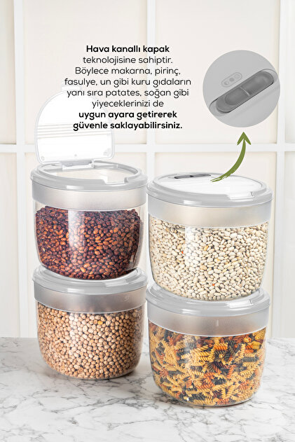 Vienev 4'lü 8 Litre Büyük Boy Plastik Saklama Kabı – Açık Gri