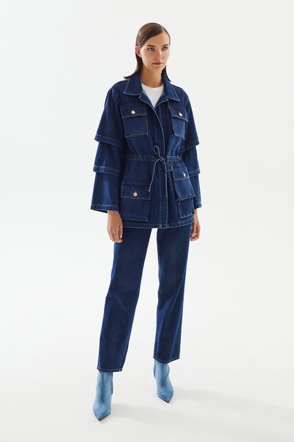 Kadın Kolları Kısalabilen Denim Ceket