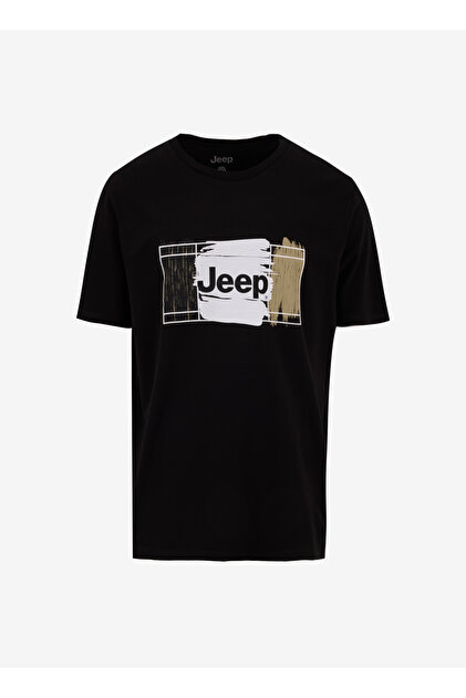 Jeep Siyah Erkek Bisiklet Yaka Relaxed Baskılı T-Shirt J4SM