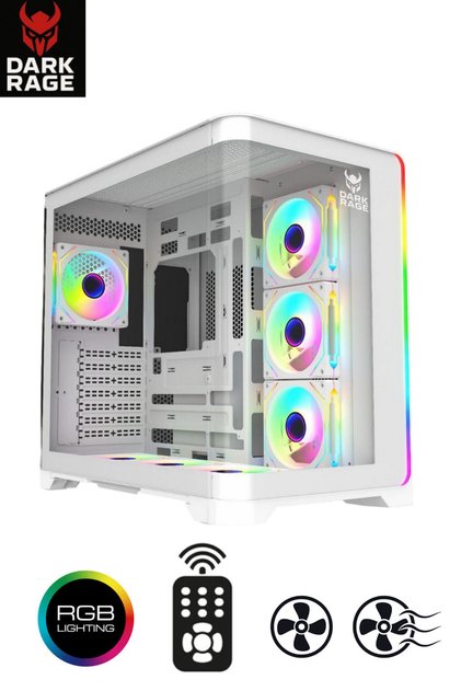 Beyaz RGB 7 Fanlı 7x120mm Kumanda + Tuş Kontrollü 1x Type-c 2x Usb Gaming Akvaryum Kasa