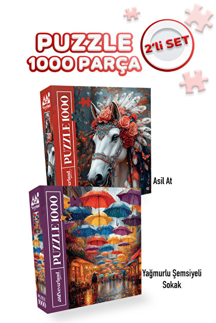 みほページ Neverland 2 ADET 1000 PARÇA PUZZLE - ASİL AT VE YAĞMURLU ŞEMSİYELİ