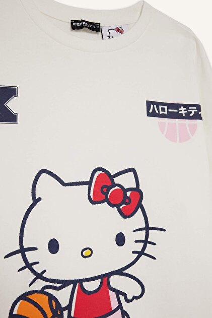 Defacto Coool Hello Kitty Oversize Geniş Kalıp Bisiklet Yaka Uzun