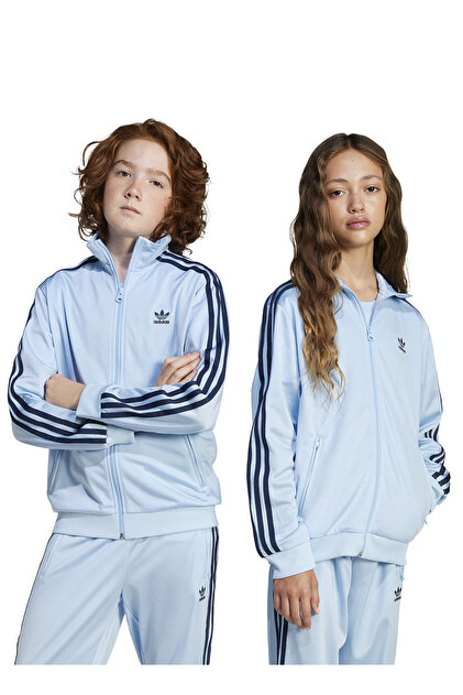 adidas Fermuarlı Yaka Çizgili Açık Mavi Erkek Çocuk Eşofman Üstü