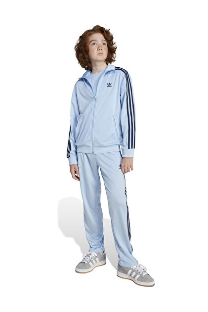 adidas Fermuarlı Yaka Çizgili Açık Mavi Erkek Çocuk Eşofman Üstü