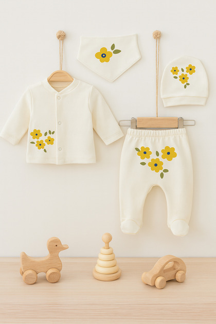 Hospital Discharge Set 100% Cotton Yellow Violet White