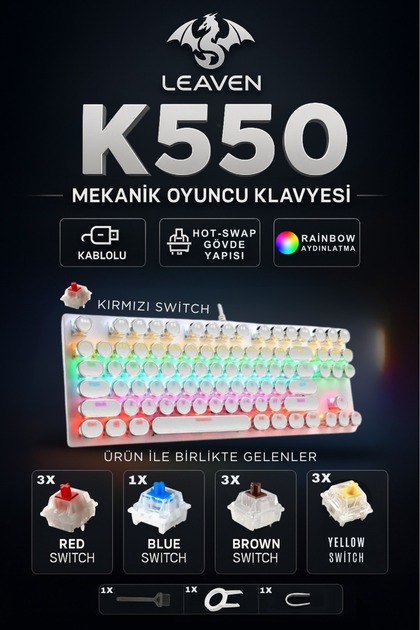 Leaven 87 Tuşlu Daktilo Tarzı Blue Switch Mekanik Klavye - Fiyatı