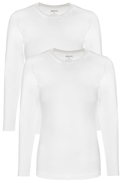 Women's White 2-Piece Long Sleeve Cotton Lycra Undershirt 6217