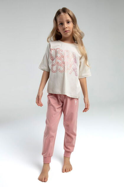 Girls' Cream Short Sleeve Pajama Set