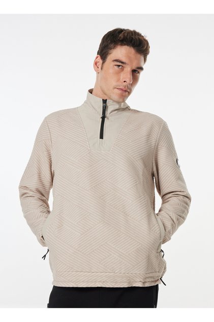 Bej Erkek Dik Yaka Relaxed Sweatshirt D4WM-SWT3293