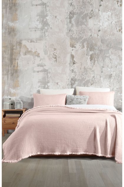 Pembe 6 Kat Müslin Çift Kişilik 220x240 Yorgan/2 Adet 50x70cm Yastık Kılıfı 6 Katlı Multi Muslin