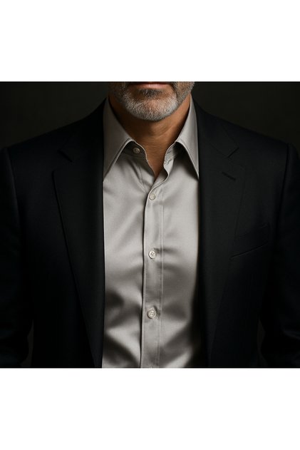 Slimfit Silver Gray Satin Polat Collar Shirt