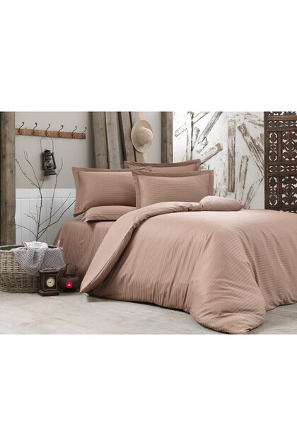 100% Cotton Satin (With Elastic Sheet) Striped Double Duvet Cover Set