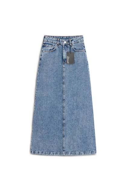 Uzun Çan Denim Etek Mavi Kar Yıkama