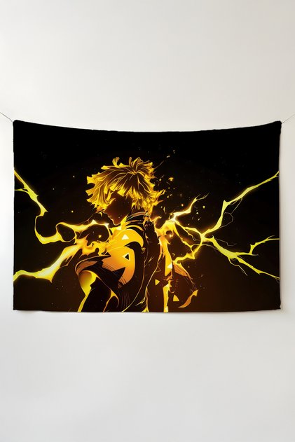 Demon Slayer Neon Horizontal Wall Covering – Anime Themed Quality Fabric Room Decor Tapestry Wall Carpet
