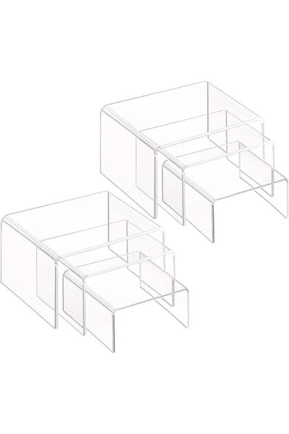Acrylic Riser Display Stands Clear Tiered Racks 15×10×7.5, 20×10×10 & 25×10×12.5 cm
