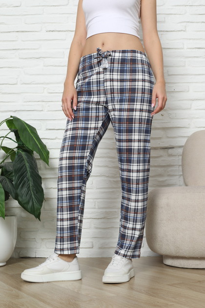 Brown Navy Blue Plaid Pajama Bottoms
