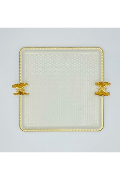 Cream Metal Tattooed Square Honeycomb Presentation Tray