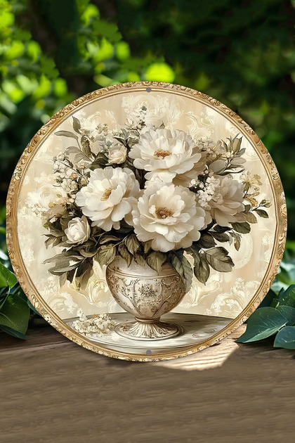 Beyaz Çiçekli Vazolu UV Baskı 3D GÜRÜNÜMLÜ MDF Duvar Süsü – 33x33 cm & 20x20 cm DT185