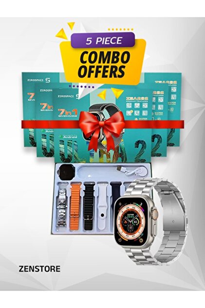 5 PCS COMBO OFFER Smart Watch With Amoled Display,7 Custom Strap, Advanced Health & Fitness Tracking